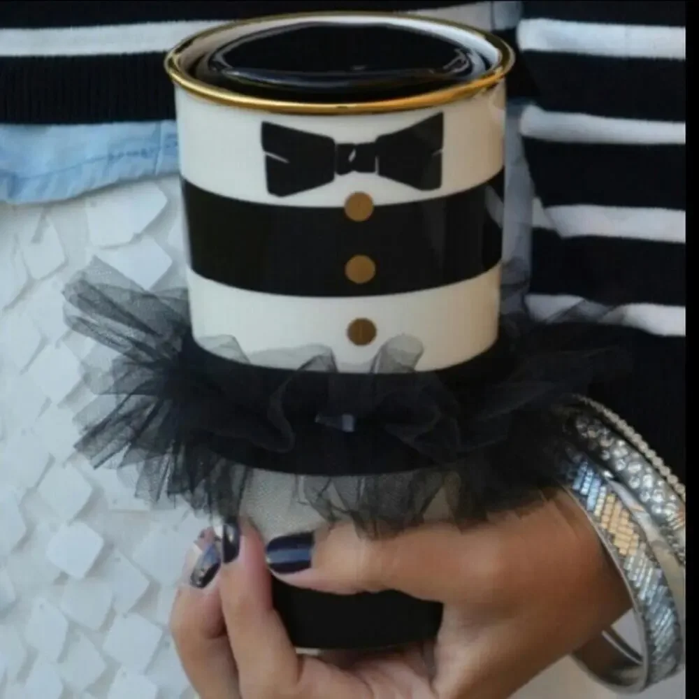 🆕 NEW Alice + Olivia x Starbucks Black White Stripe Ceramic Tumbler Teddy Bear